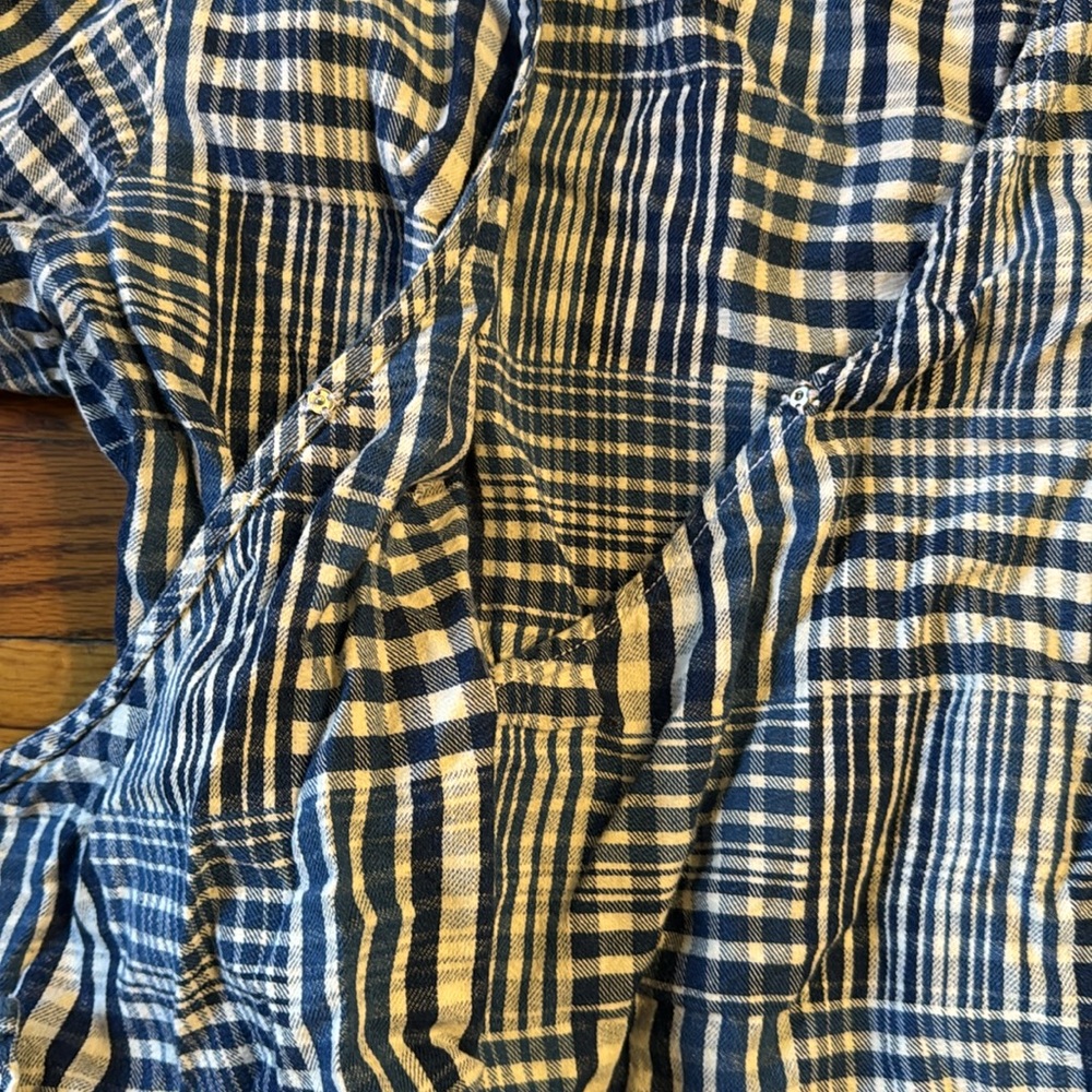 J. CREW Women's Puff Sleeve Wrap Top Indigo Patchwork Blouse 100% Cotton Size XL - Picture 12 of 16
